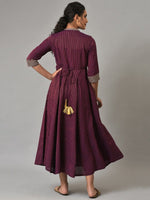 Thumbnail for AURELIA Mandarin Collar Striped A-line Dress