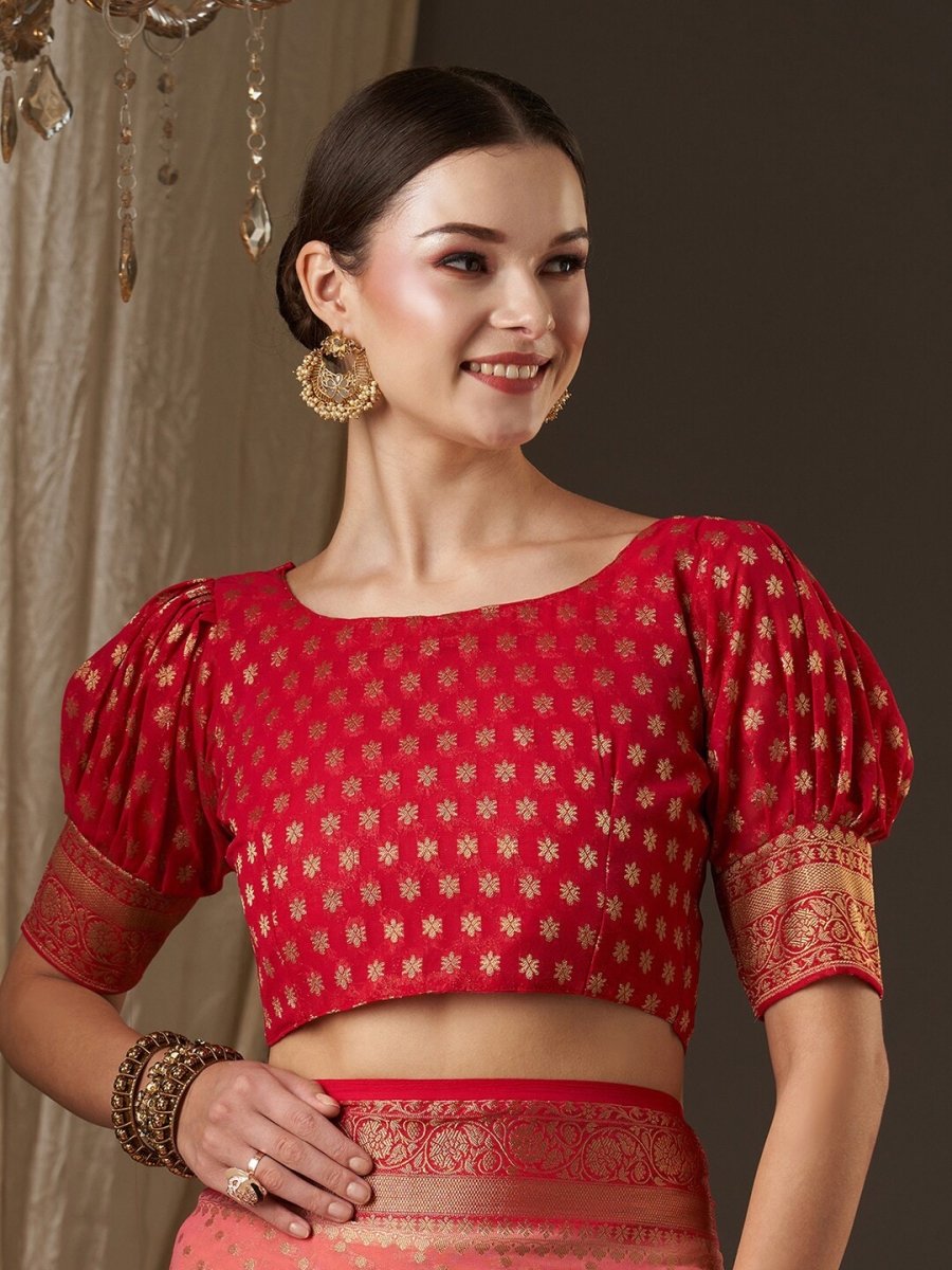 Anouk Rose Gold & Red Woven Design Zari Pure Georgette Kanjeevaram Saree - Distacart