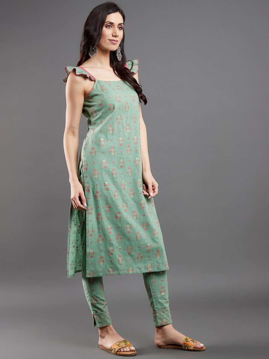 Aks Ethnic Motifs Printed Straight Kurta with Trousers - Distacart