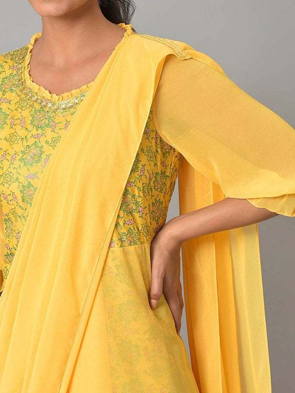 AURELIA Yellow Floral Ethnic Maxi Maxi Dress