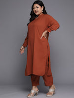 Thumbnail for Sztori Plus Size Mandarin Collar Straight Kurta With Trouser - Distacart