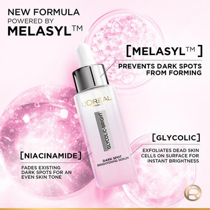 L'Oreal Paris Glycolic Bright 8% [Melasyl + Niacinamide] Face Serum For Brightening Dark Spots - Distacart