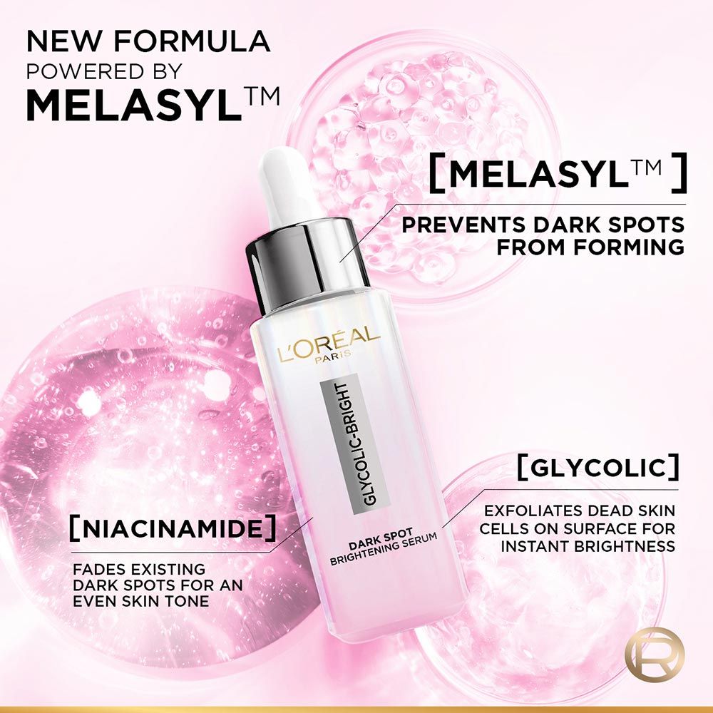 L'Oreal Paris Glycolic Bright 8% [Melasyl + Niacinamide] Face Serum For Brightening Dark Spots - Distacart