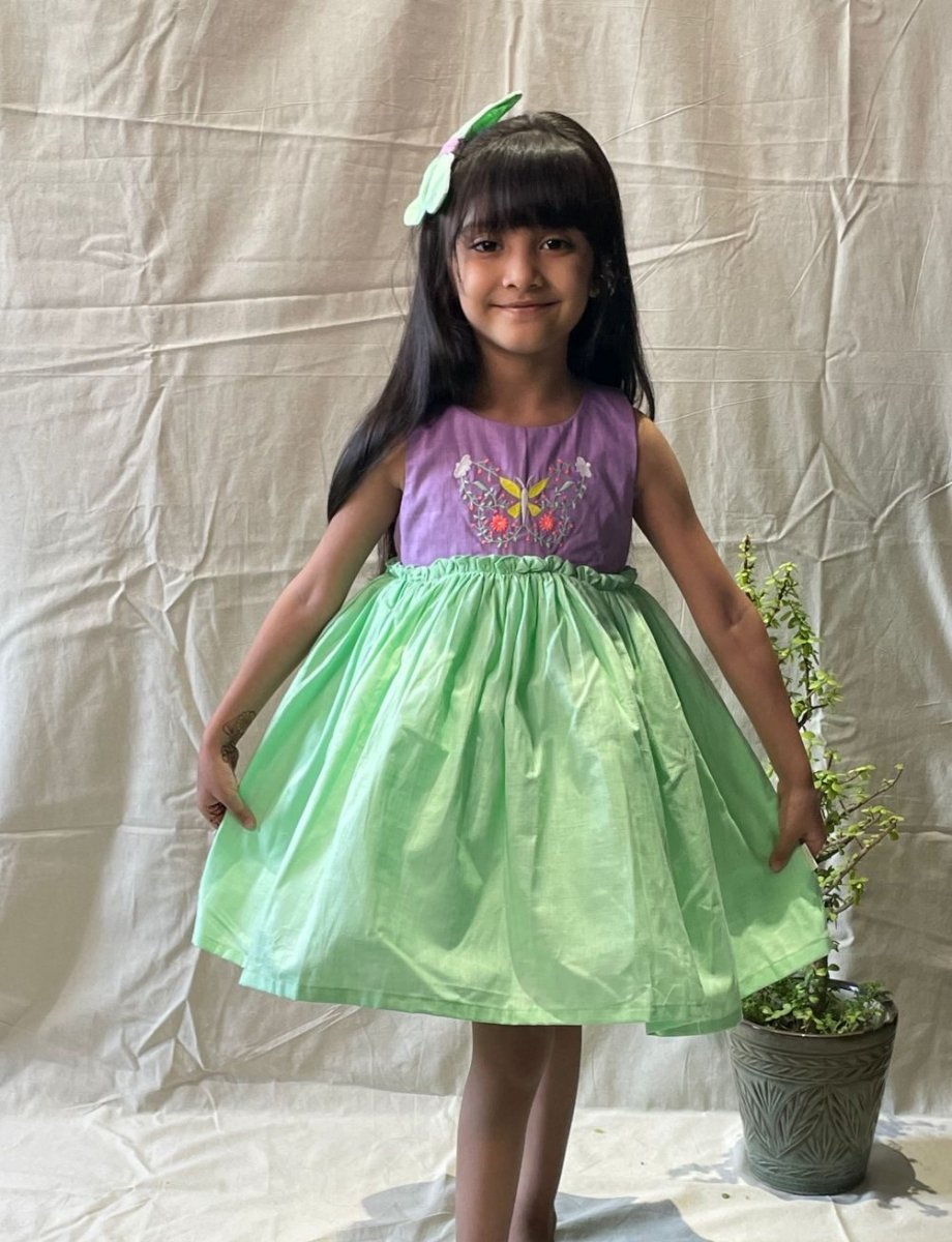 ArthLife Purple And Green Butterfly Partywear Dress - Distacart