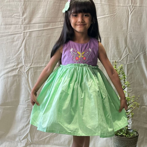 ArthLife Purple And Green Butterfly Partywear Dress - Distacart