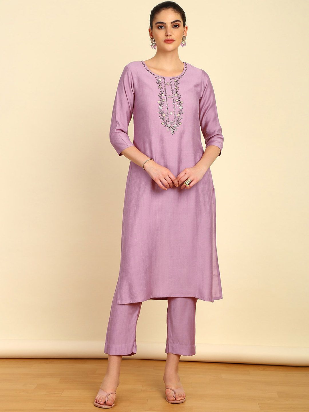 Soch Ethnic Motifs Embroidered Regular Thread Work Kurta with Trousers - Distacart