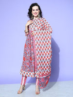 Thumbnail for All About You Floral Printed Mirror Work Pure Cotton Kurta With Trousers & Dupatta - Distacart