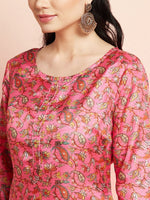 Thumbnail for Aks Floral Printed Round Neck Kurta With Trousers - Distacart