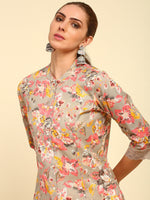 Thumbnail for Soch Floral Printed Mandarin Collar Cotton A-Line Kurta - Distacart