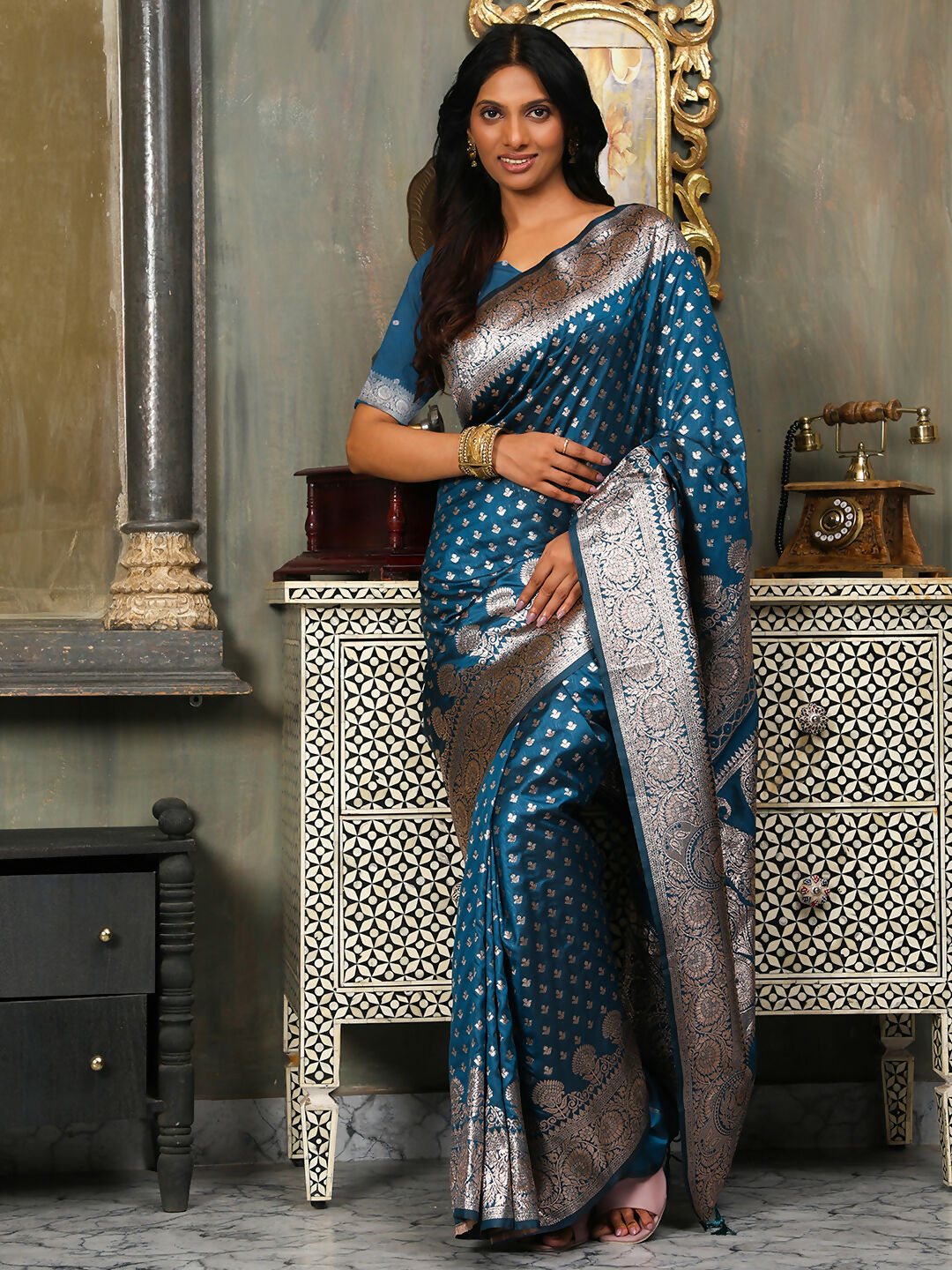 Astita Banarasi Silk Blue Saree