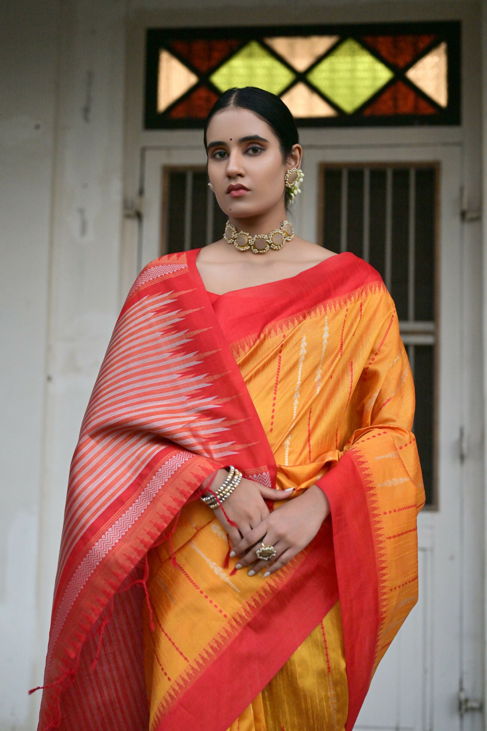 Vishnu Weaves Women's Yellow Raw Silk Saree with Blouse - Distacart