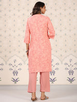Thumbnail for Ode by House of Pataudi Coral & White Floral Printed Mandarin Collar Kurta With Palazzos - Distacart