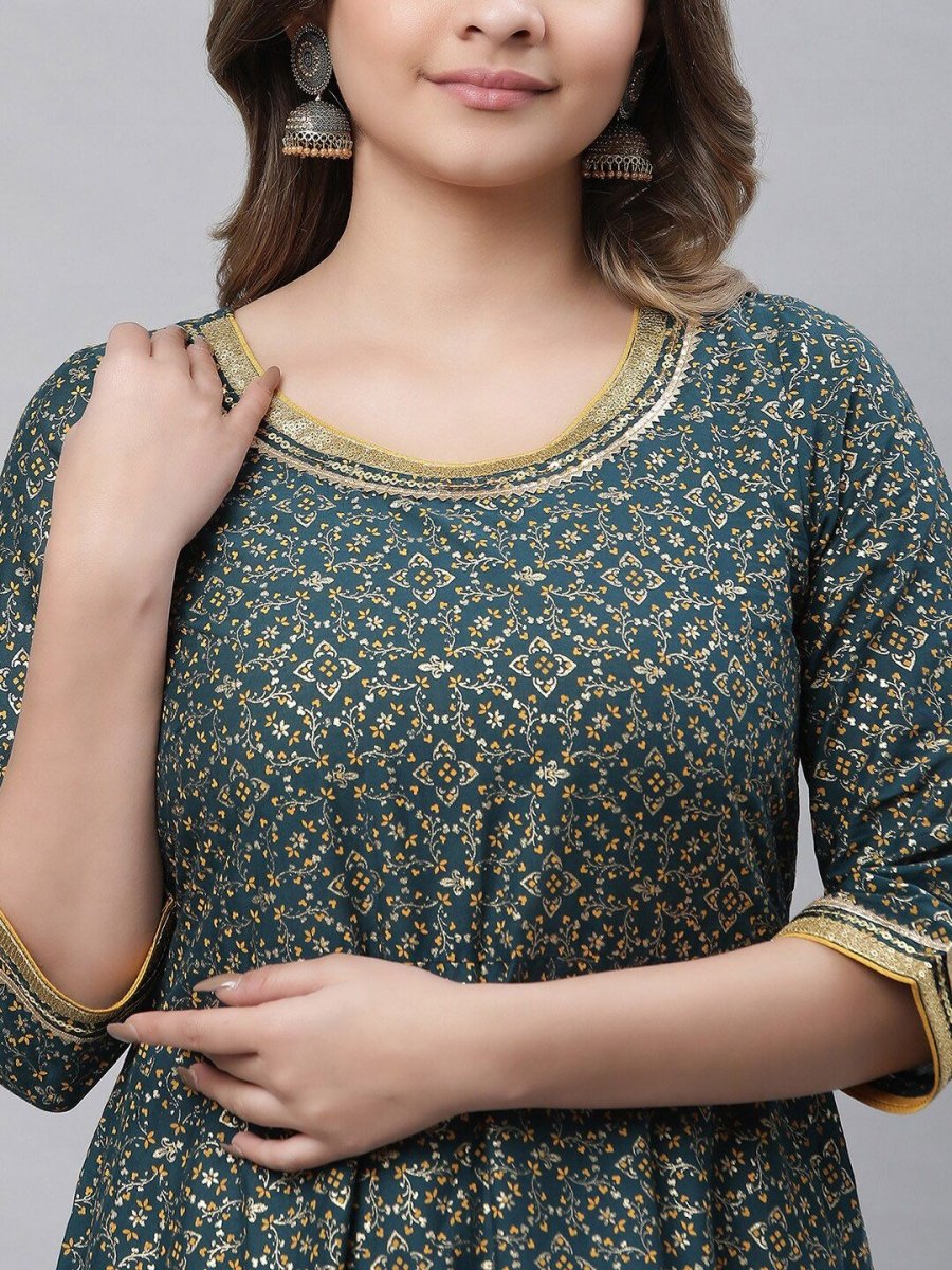 AURELIA Floral Printed Pure Cotton A-Line Ethnic Dress - Distacart