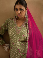 Thumbnail for Indo Era Bandhani Printed Pure Cotton Kurta With Trousers & Dupatta