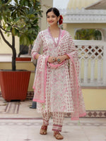 Thumbnail for Anouk Floral Yoke Design Pure Cotton A-Line Kurta with Patiala & Dupatta