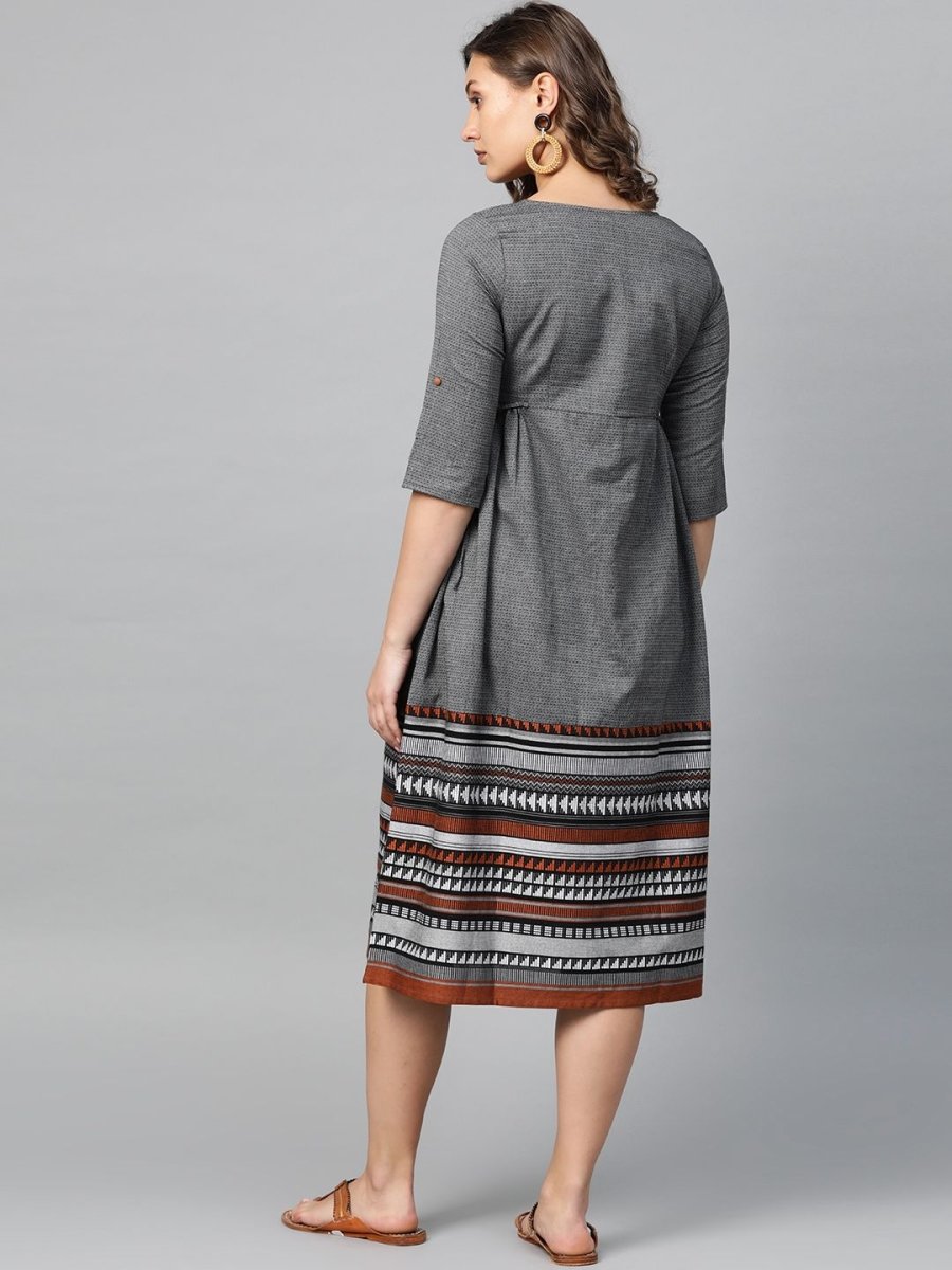AURELIA Self Design A-Line Cotton Dress - Distacart