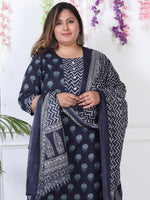 Thumbnail for Swasti Plus Size Ethnic Motifs Printed Regular Pure Cotton Kurta with Trousers & Dupatta