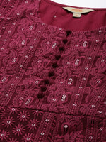 Thumbnail for Anouk Women Maroon Ethnic Motifs Embroidered Chikankari Kurta with Palazzos & With Dupatta - Distacart