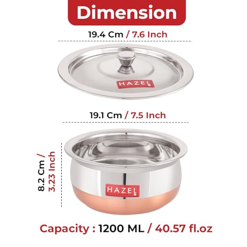 Image 3 of HAZEL Copper Bottom Handi Medium 1200 ml with Lid