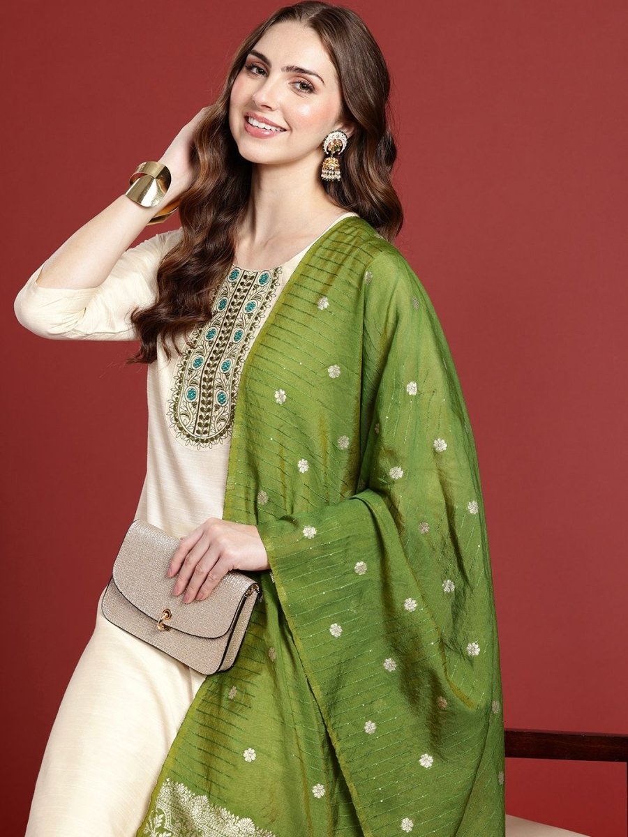 Anouk Ethnic Motifs Embroidered Kurta with Trousers & Dupatta - Distacart