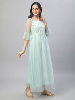 Thumbnail for AURELIA Self Design Bell Sleeve Sequined Fit & Flare Maxi Ethnic Dress