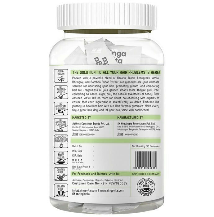 Zingavita Biotin + Keratin Hair Vitamin Kaccha Aam Gummies - Distacart