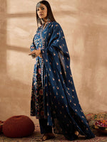 Thumbnail for Indo Era Women Floral Printed Angrakha Beads and Stones Pure Cotton Kurta with Trousers & With Dupatta