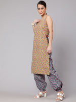 Thumbnail for Aks Floral Printed Shoulder Straps Pure Cotton Kurta with Harem Pants - Distacart