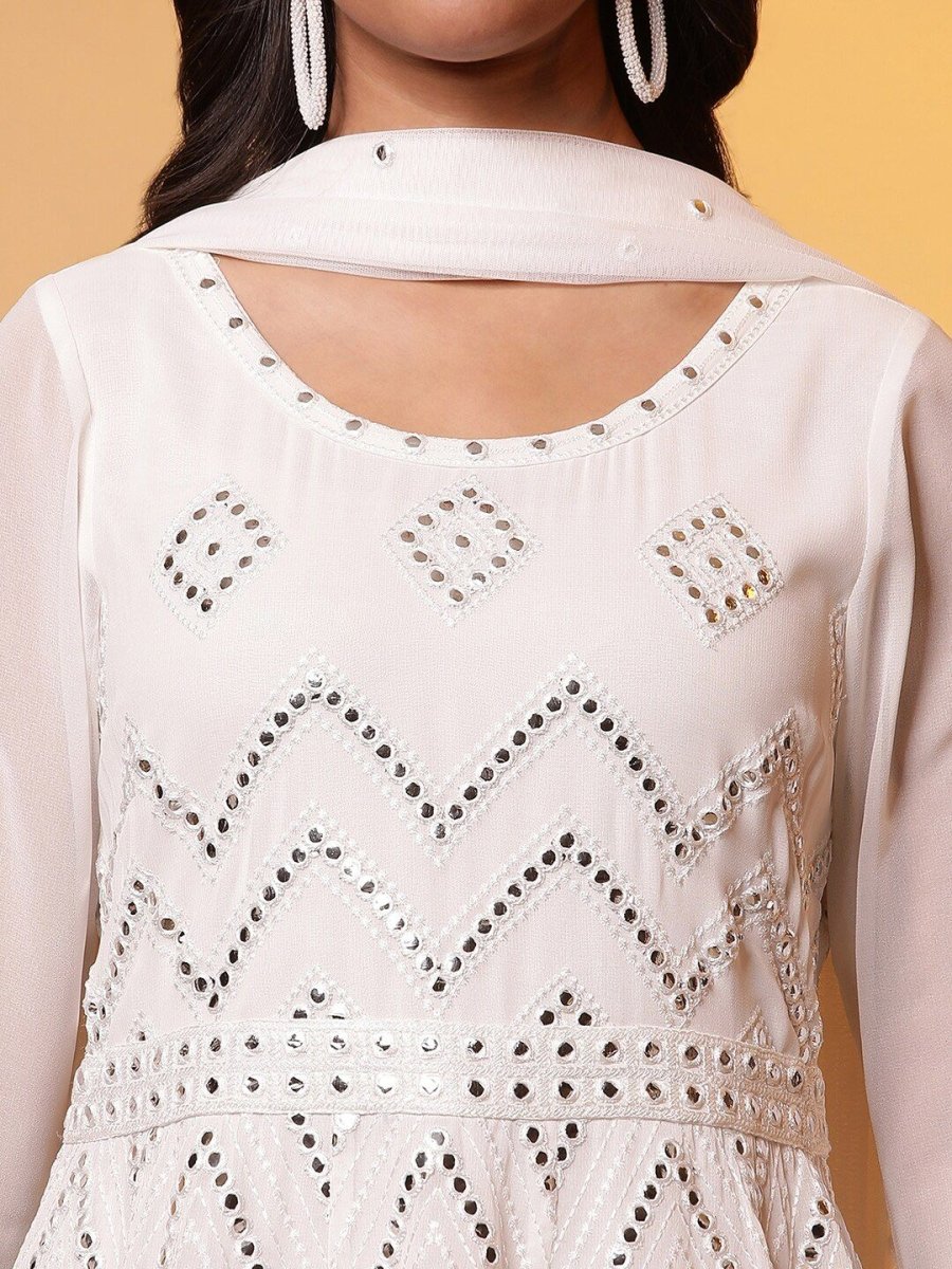 AURELIA Aurelia Mirror Detailed Embroidered Georgette Ethnic Dress with Dupatta - Distacart