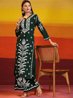 Thumbnail for HOUSE OF KARI Floral Embroidered Chikankari Pure Cotton Straight Kurta With Palazzo - Distacart