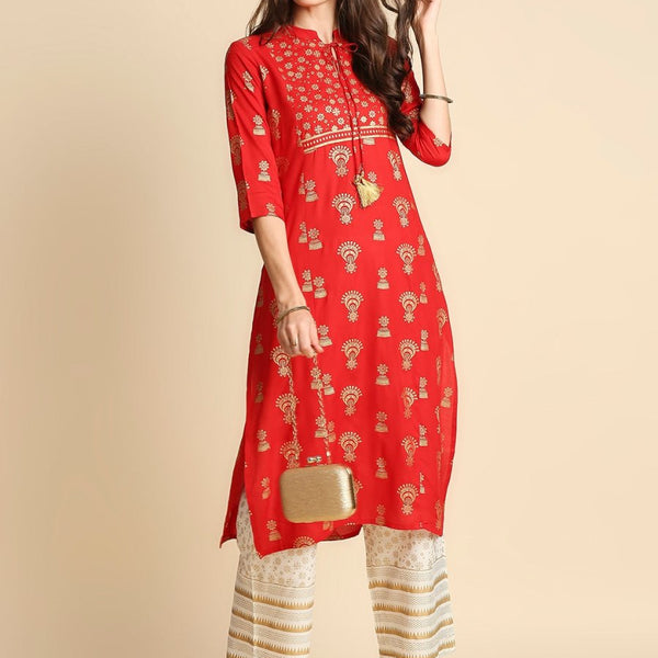 Anubhutee Tie-Neck Ethnic Foil Print Kurta Set - Distacart