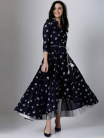 Thumbnail for Vishudh Women Navy Blue & Silver-Toned Printed Anarkali Kurta