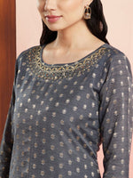 Thumbnail for Aks Ethnic Motifs Woven Design Mirror Work Chanderi Silk Kurta - Distacart