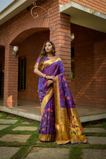 Thumbnail for Jyoti Fashion Women's Purple Paithani Silk Zari Woven Saree with Blouse - Distacart