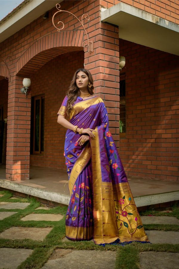 Jyoti Fashion Women's Purple Paithani Silk Zari Woven Saree with Blouse - Distacart