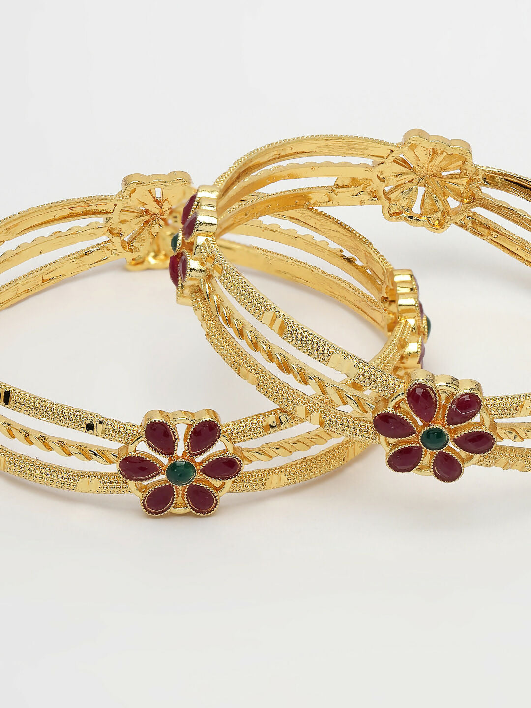 NVR Women's Set of 2 Gold-Plated Artificial Stones Handcrafted Traditional Bangles - Distacart