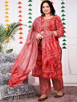 Thumbnail for Swasti Plus Size Ethnic Motifs Printed Regular Pure Cotton Kurta with Trousers & Dupatta