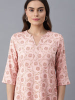 Thumbnail for AURELIA Peach-Coloured Floral Ethnic A-Line Midi Dress