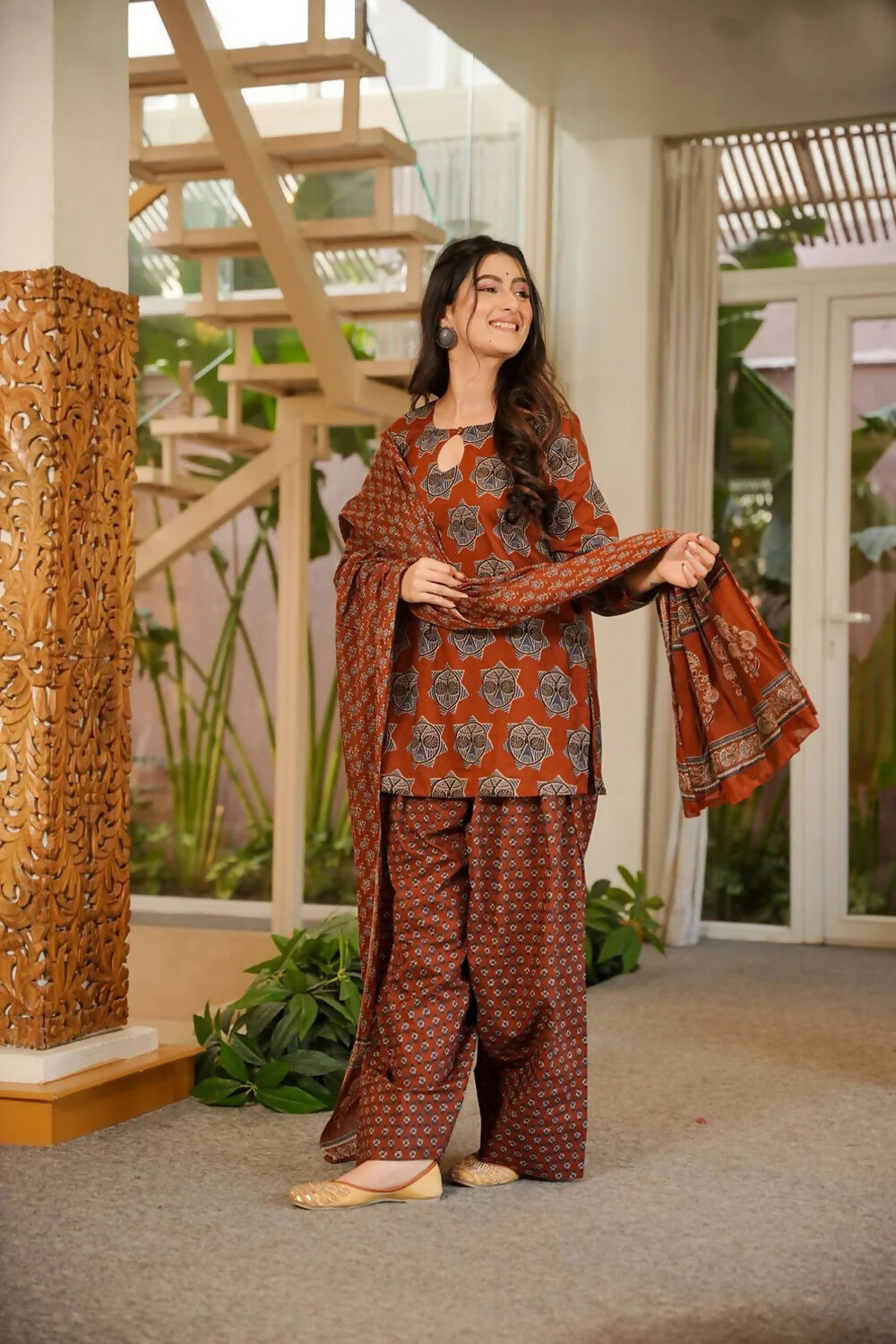 Aayaa Designer Cotton Silk Farshi Salwar Set - Maroon - Dista