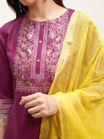 Thumbnail for Vishudh Ethnic Motifs Yoke Design Regular Kurta with Trousers & With Dupatta