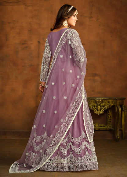 Purple All Over Embroidered Net Wedding Anarkali Suit - Emponline - Distacart