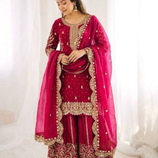 Teeya Creation Rani Color Fendy Silk Embroidery Work Wedding Wear Salwar Suit - Distacart