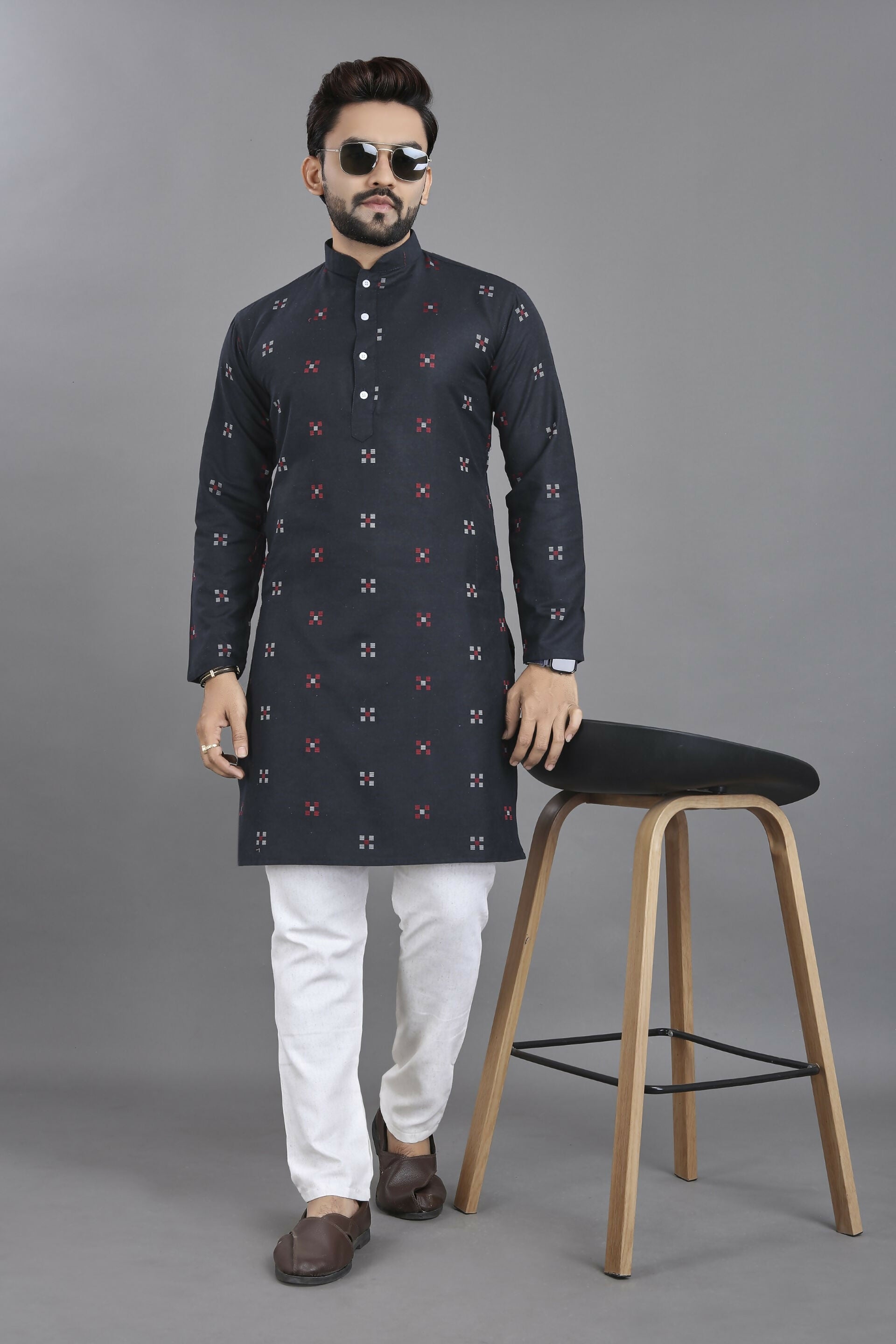 Anaita Navy Blue Weaving Linen Cotton Straight Kurta - Distacart