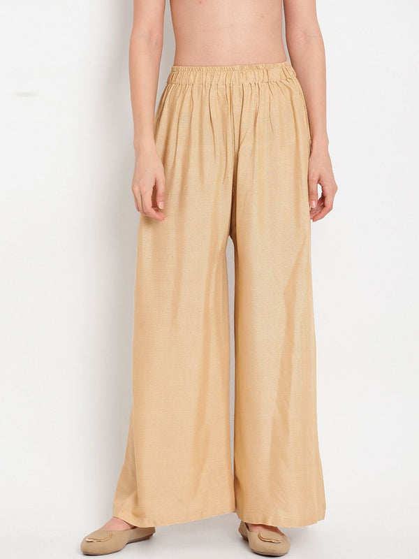 TAG 7 Women Beige Solid Flared Palazzos