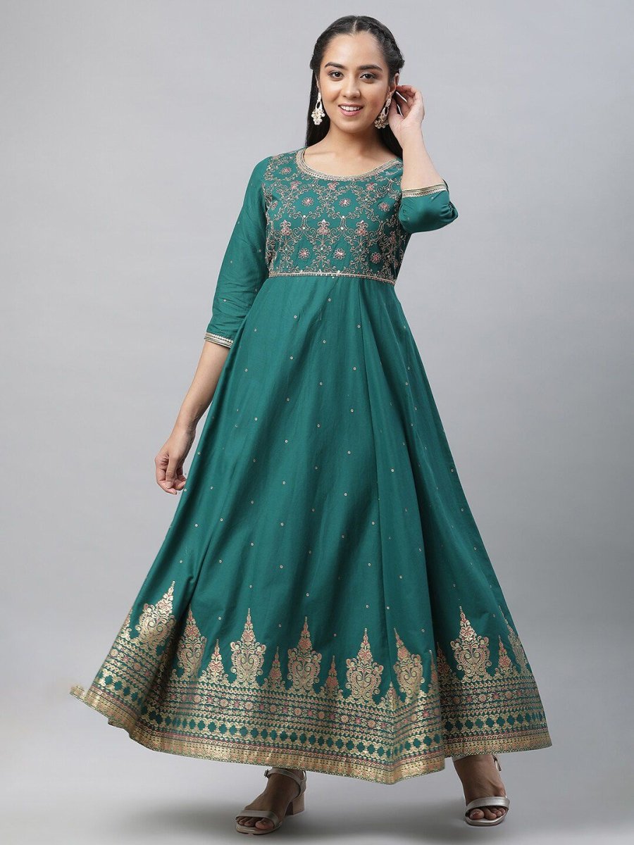 AURELIA Ethnic Motifs Printed Maxi Pure Cotton Ethnic Dresses - Distacart