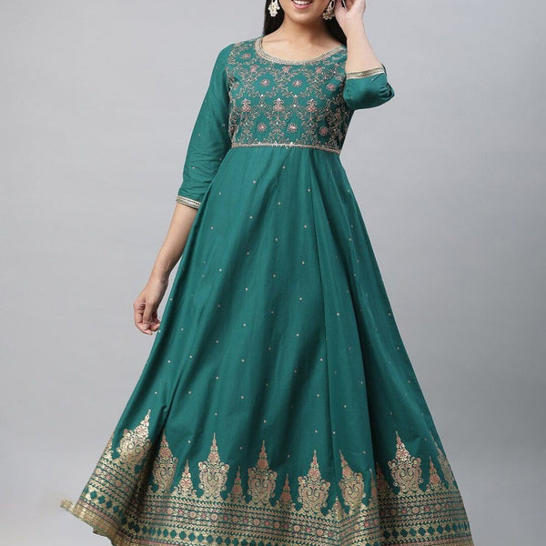 AURELIA Ethnic Motifs Printed Maxi Pure Cotton Ethnic Dresses - Distacart