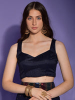 Thumbnail for Anouk Navy Blue & Gold-Toned Floral Sequinned Pure Georgette Saree - Distacart