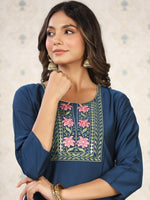 Thumbnail for Ode by House of Pataudi Floral Yoke Design Thread Work Kurta - Distacart