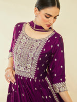 Thumbnail for Soch Ethnic Motifs Embroidered Sequinned High Slit Kurta With Palazzos & Dupatta - Distacart