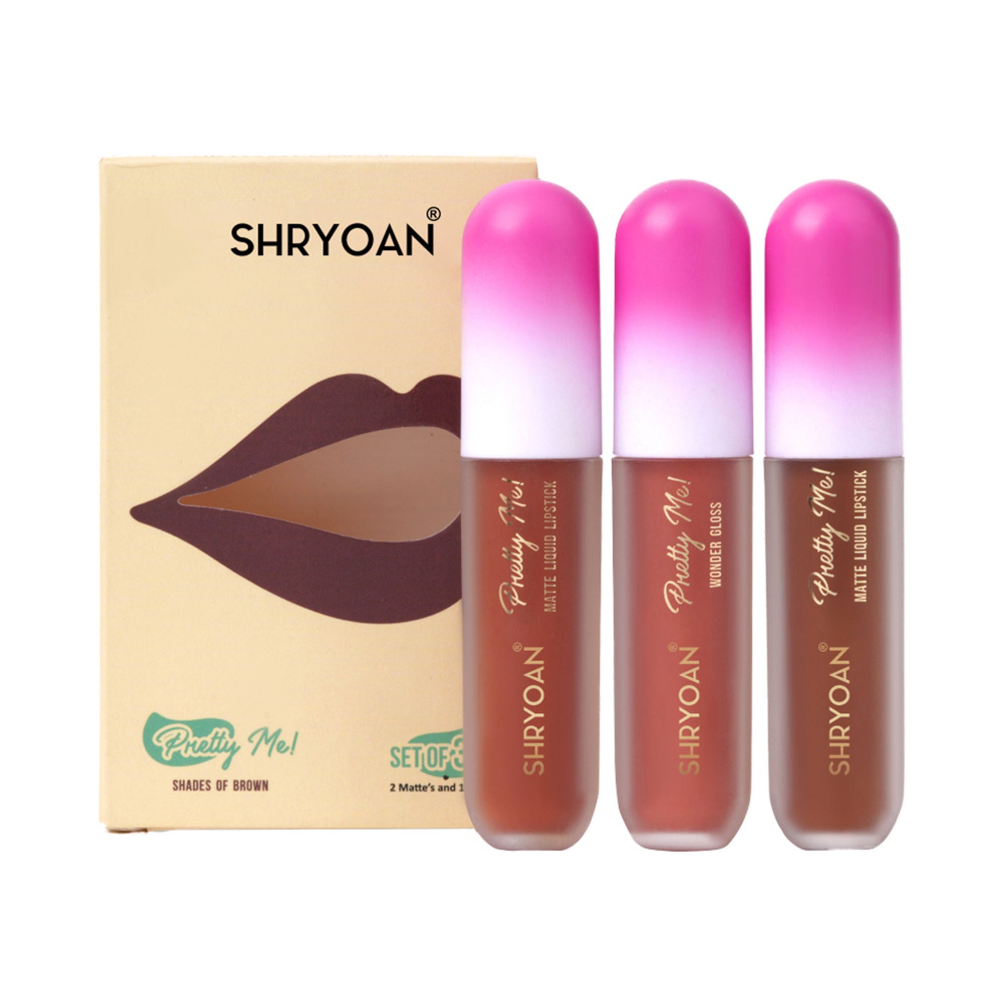 Shryoan Pretty Me! Liquid Matte Lipsticks & Lip Gloss - Brown - Distacart